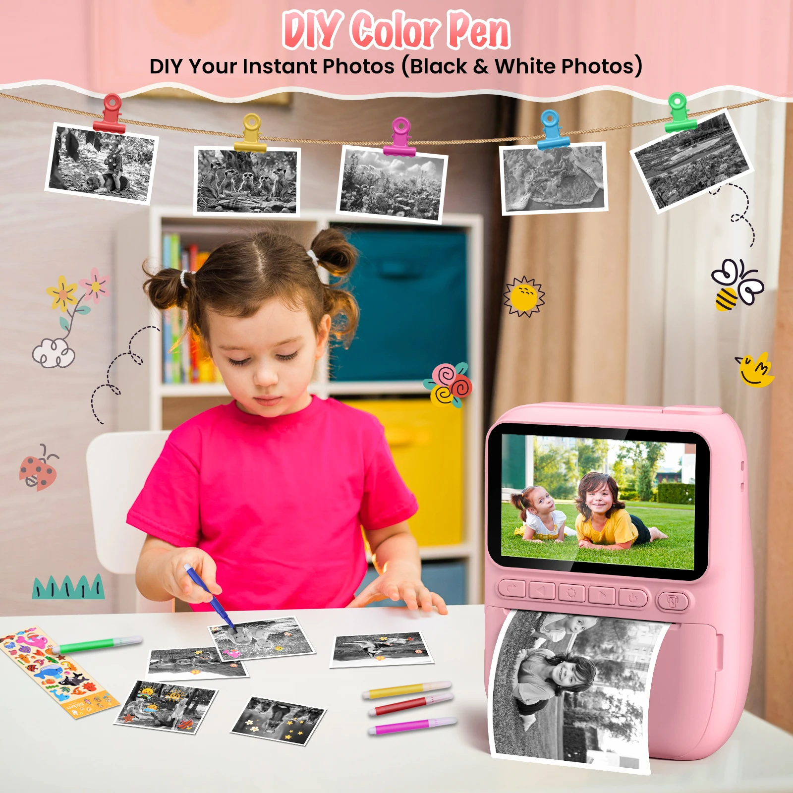 Instant Print Camera for Kids, 3.0" Kids Camera, 32MP HD 1080P Digital Camera with 3 Rolls of Printer Paper – Image 4