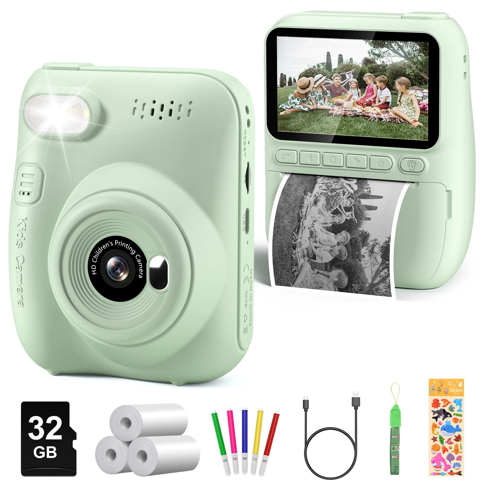 Instant Print Camera for Kids, 3.0" Kids Camera, 32MP HD 1080P Digital Camera with 3 Rolls of Printer Paper – Image 8