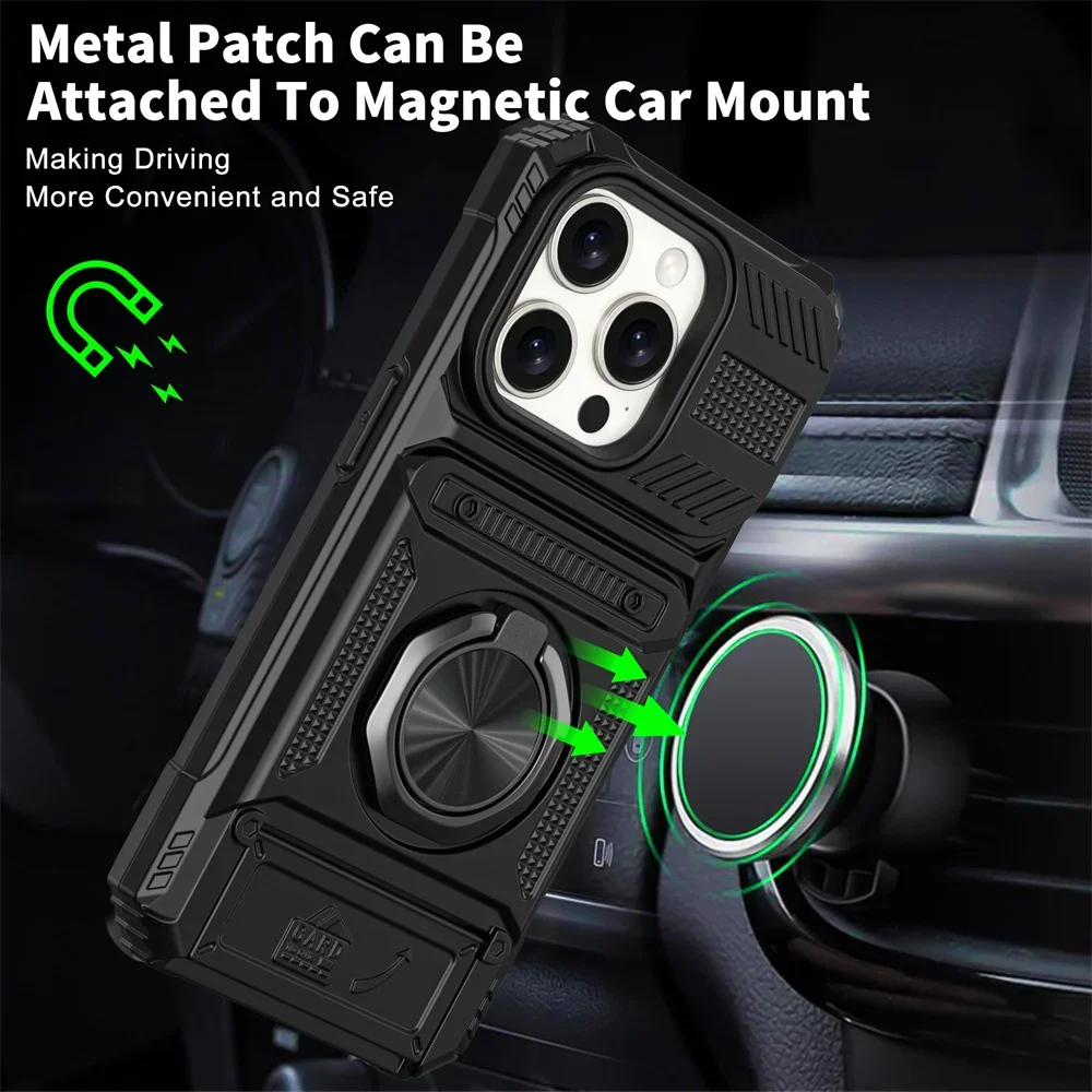 Case For iPhone 16 15 14 13 12 11 Pro Max XS XR 8 7 Plus Magnetic Rotated Ring Kickstand Heavy Duty Drop Protection Wallet Cover – Image 18