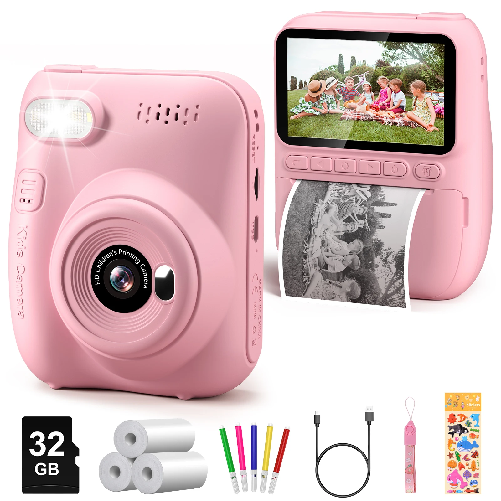 Instant Print Camera for Kids, 3.0" Kids Camera, 32MP HD 1080P Digital Camera with 3 Rolls of Printer Paper