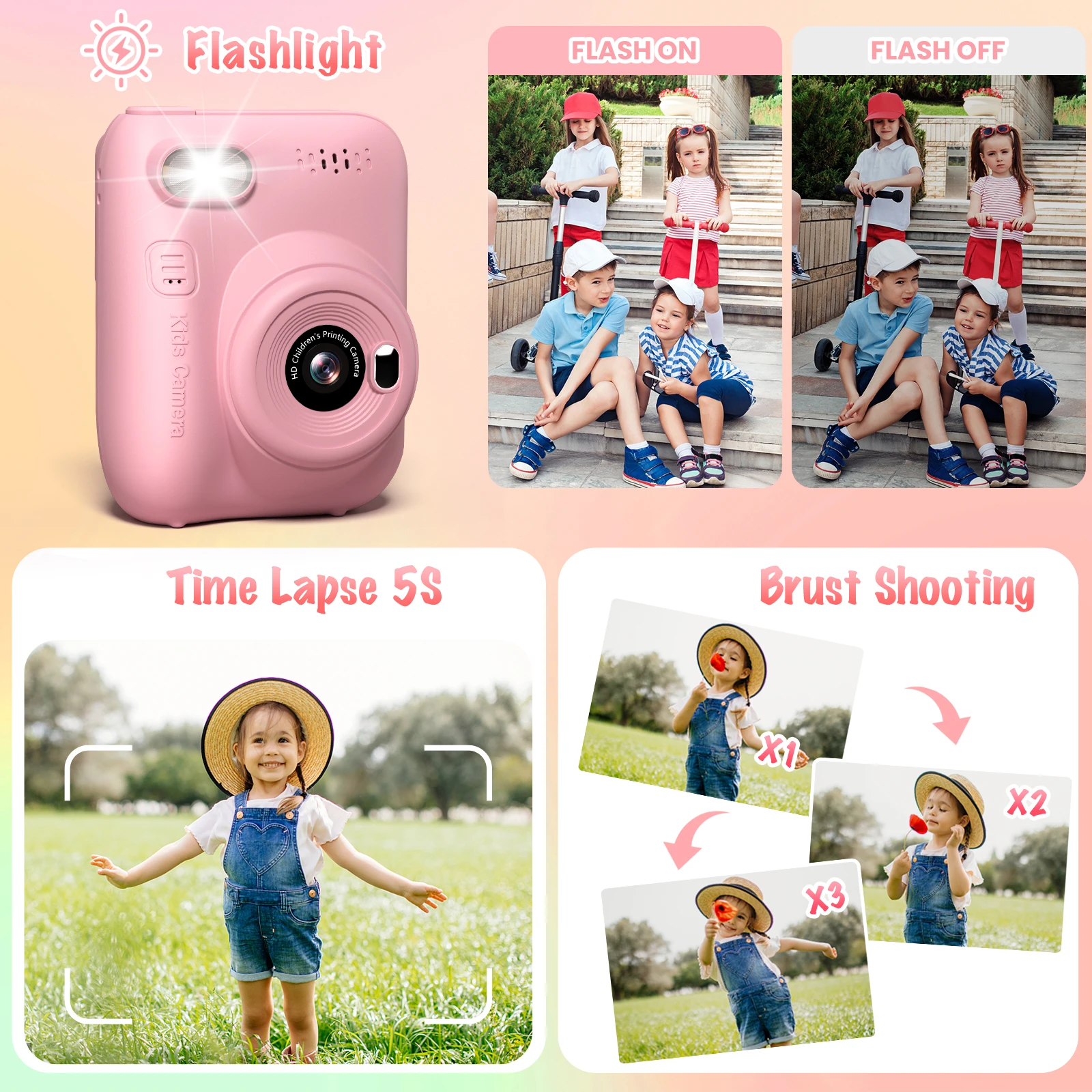 Instant Print Camera for Kids, 3.0" Kids Camera, 32MP HD 1080P Digital Camera with 3 Rolls of Printer Paper – Image 3
