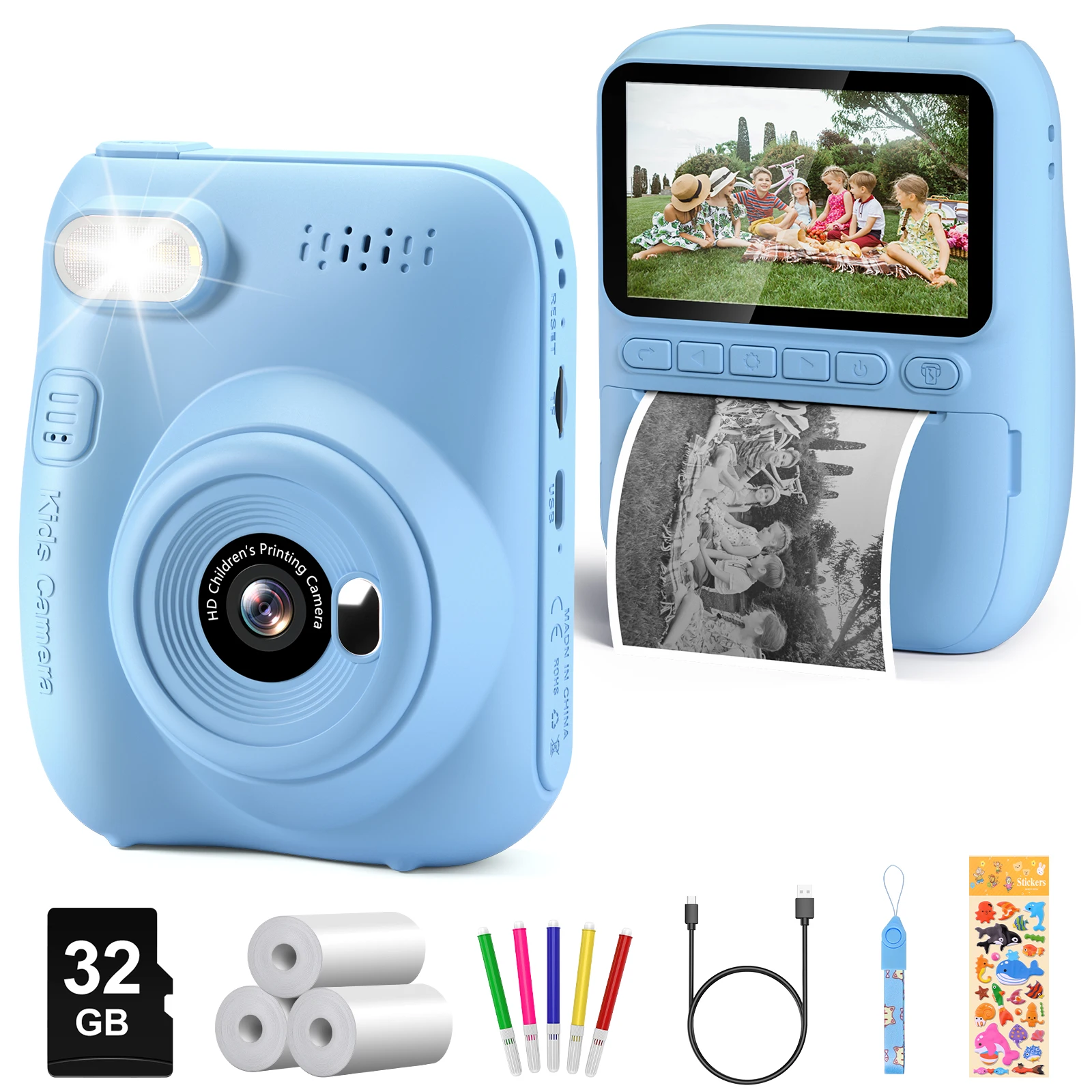 Instant Print Camera for Kids, 3.0" Kids Camera, 32MP HD 1080P Digital Camera with 3 Rolls of Printer Paper – Image 9