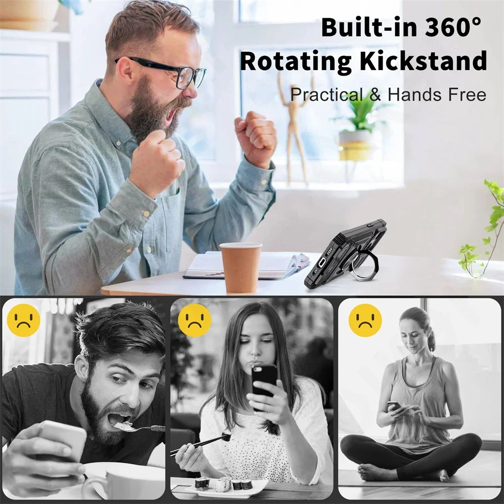 Case For iPhone 16 15 14 13 12 11 Pro Max XS XR 8 7 Plus Magnetic Rotated Ring Kickstand Heavy Duty Drop Protection Wallet Cover – Image 6