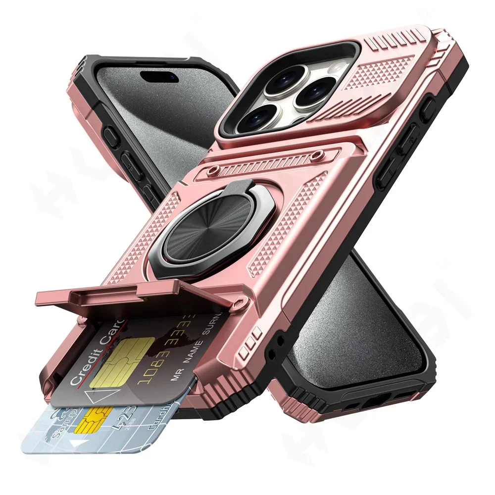 Case For iPhone 16 15 14 13 12 11 Pro Max XS XR 8 7 Plus Magnetic Rotated Ring Kickstand Heavy Duty Drop Protection Wallet Cover – Image 8