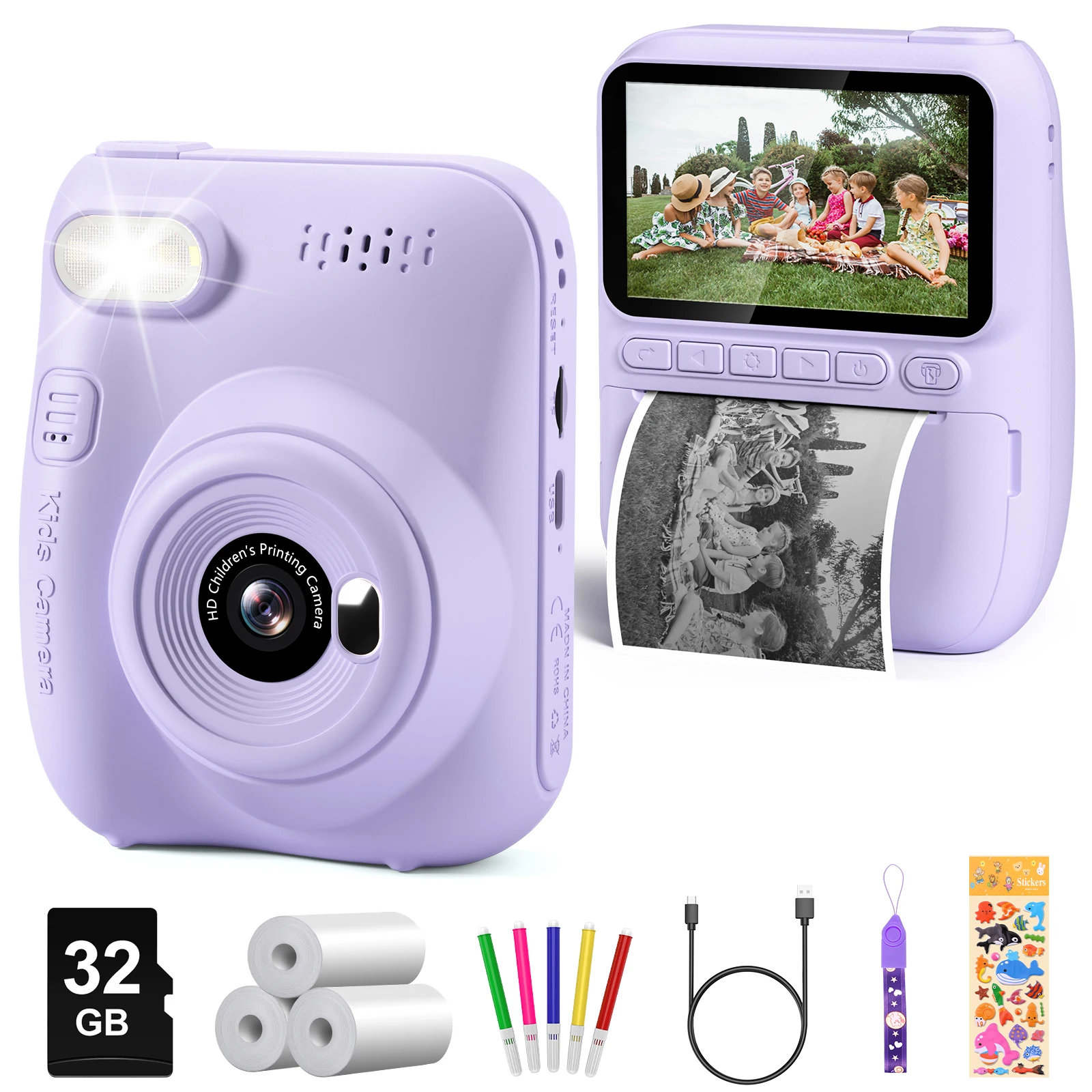 Instant Print Camera for Kids, 3.0" Kids Camera, 32MP HD 1080P Digital Camera with 3 Rolls of Printer Paper – Image 7