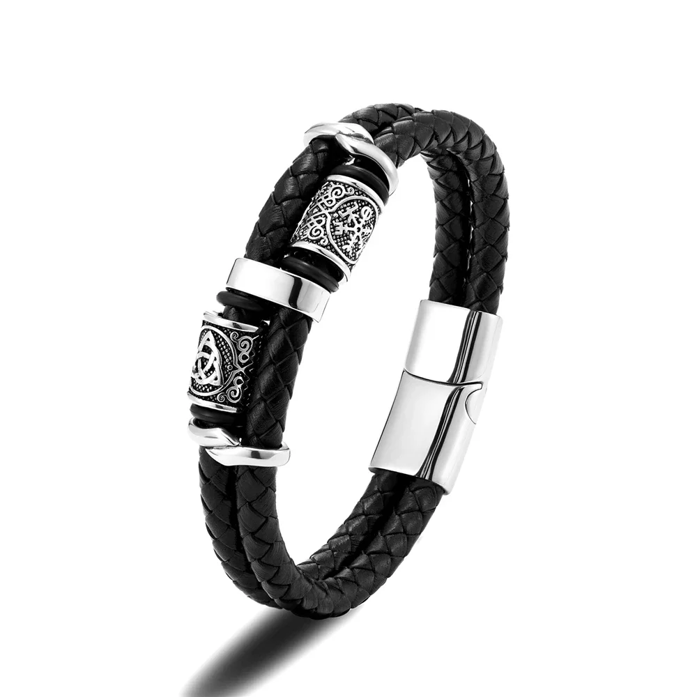 Vintage Vikings Compass Multilayer Genuine Leather Bracelet Men Stainless Steel Norse Runes Valknut Bangle Scandinavian Jewelry – Image 12